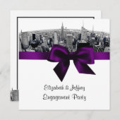 NYCエッチング魚眼スカイラインBWパープル婚約SQ 招待状 (正面/裏面)