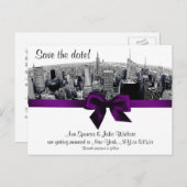 NYCエッチング魚眼スカイラインBWパープル日付を保存 案内ポストカード (正面/裏面)