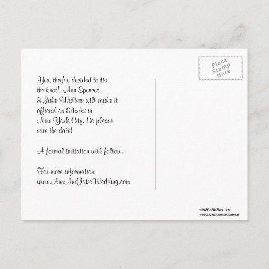 NYCエッチング魚眼スカイラインBWパープル日付を保存 案内ポストカード (裏面)