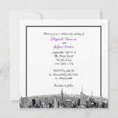 NYCエッチング魚眼スカイラインBWパープル結婚ズSQ 招待状 (裏面)