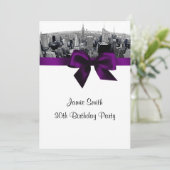 NYCエッチング魚眼スカイラインBWパープル誕生日 招待状 (スタンド正面)