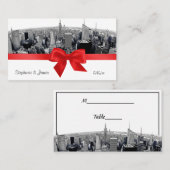 NYCエッチング魚眼スカイラインBW赤エスコートカード プレイスカード (正面/裏面)