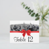 NYCエッチング魚眼スカイラインBW赤テーブル番号 ポストカード (スタンド正面)