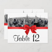 NYCエッチング魚眼スカイラインBW赤テーブル番号 ポストカード (正面/裏面)