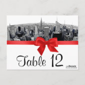 NYCエッチング魚眼スカイラインBW赤テーブル番号 ポストカード (裏面)