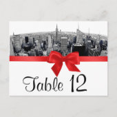 NYCエッチング魚眼スカイラインBW赤テーブル番号 ポストカード (正面)