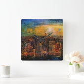 NYCカラーグランジ スクエア壁時計 (ホーム)