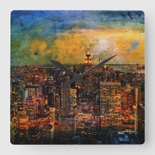 NYCカラーグランジ スクエア壁時計 (正面)