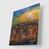 NYCカラーグランジ スクエア壁時計 (傾斜)