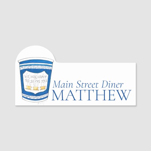 NYCギリシャのダイナーコーヒーカップを提供して幸せ 名札 (正面)