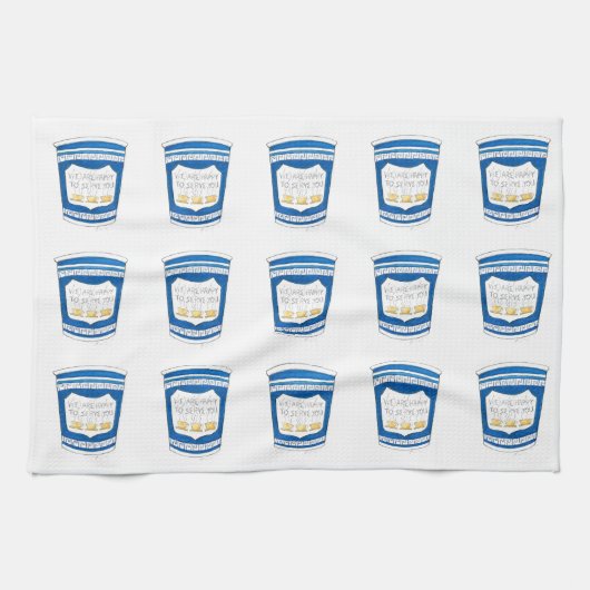 NYCギリシャのダイナーブルーコーヒーカップを提供して幸せ キッチンタオル (横)