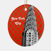 NYCクライスラー建物ドームレッドグレンクローバークリスマス セラミックオーナメント (左)