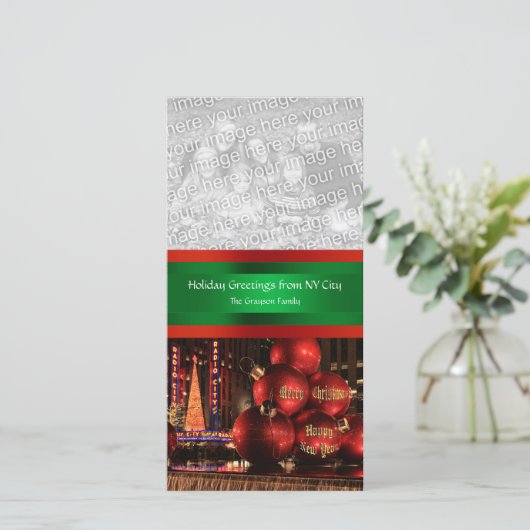 NYCクリスマスジャイアントオーナメントディスプレイ，あなたの写真 シーズンカード (スタンド正面)