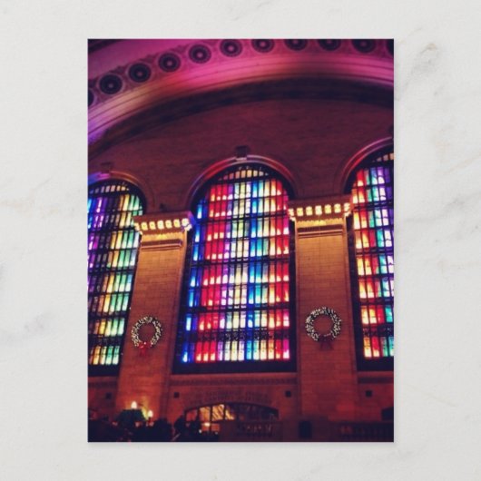 NYCグランドセントラルステーションでのクリスマスライトショー シーズンポストカード (正面)