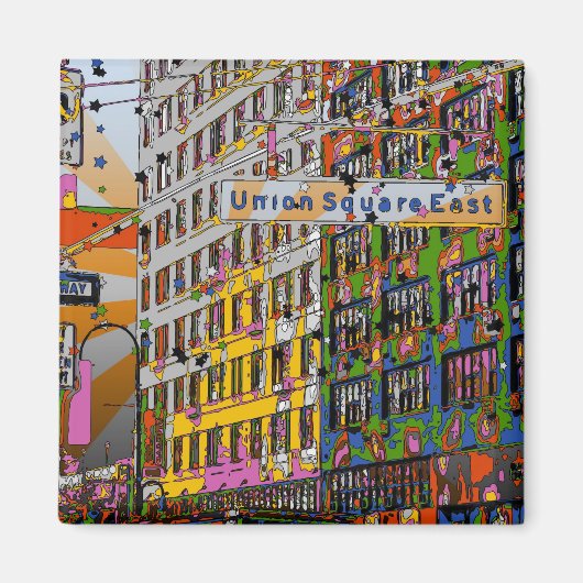 NYCサイケデリック:ユニオンスクエア建物、St Sign A4 マグネット (正面)