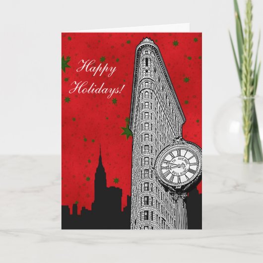 NYCスカイラインがフラティロンをエッチング2クリスマス休暇 シーズンカード (正面)