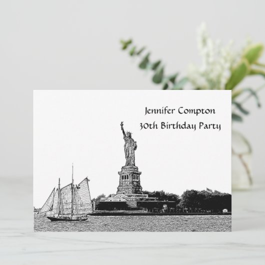 NYCスカイラインが自由の誕生日パーティーのセントをエッチング 招待状 (スタンド正面)