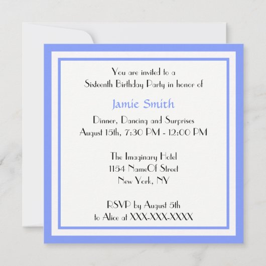 NYCスカイラインアットサンセットスウィート16パーティの招待状 招待状 (裏面)