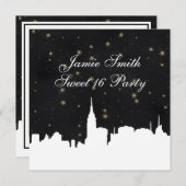 NYCスカイラインウィットシルエットBlk金ゴールドスタースウィート16 招待状 (正面/裏面)