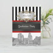 NYCスカイラインウォッシュSq Pk Bk Whtストライプ卒業 招待状 (スタンド正面)