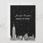 NYCスカイラインエッチドスターリーDIY BGカラースウィート16 招待状 (正面)