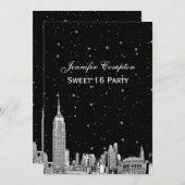 NYCスカイラインエッチドスターリーDIY BGカラースウィート16 招待状 (正面/裏面)