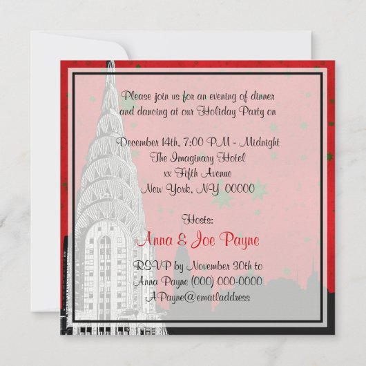 NYCスカイラインエッチングクライスラー1クリスマスホリデー 招待状 (裏面)