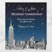 NYCスカイラインエッチング星状ブルーグラデーションBG ワインラベル (シングルラベル)