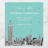 NYCスカイラインエッチング星空DIY BGカラー ワインラベル (シングルラベル)