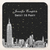 NYCスカイラインエッチング星空DIY BGカラーSQコースター スクエアペーパーコースター (正面)