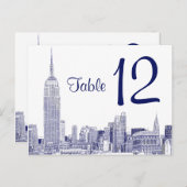 NYCスカイラインエッチング01テーブル番号青 ポストカード (正面/裏面)