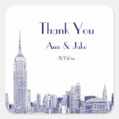 NYCスカイラインエッチング01メッセージカードサンキューブルー スクエアシール (正面)