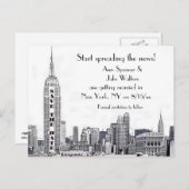 NYCスカイラインエッチング01日付を保存 案内ポストカード (正面/裏面)