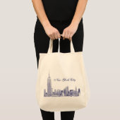 NYCスカイラインエッチング01青 トートバッグ (正面(商品))