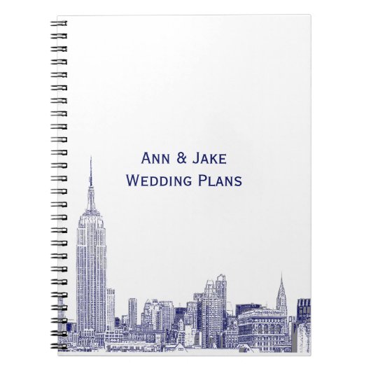 NYCスカイラインエッチング01青 ノートブック (正面)