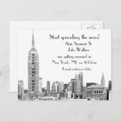 NYCスカイラインエッチング01B日付を保存 案内ポストカード (正面/裏面)