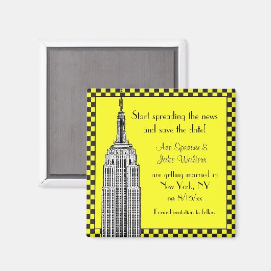 NYCスカイラインエッチングESBチェッカータクシー日付を保存 マグネット (正面/裏面)