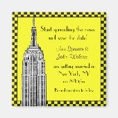 NYCスカイラインエッチングESBチェッカータクシー日付を保存 マグネット (正面)