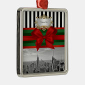 NYCスカイラインエランプSt BldgクリスマスBlk Wht Strp #2 メタルオーナメント (右)