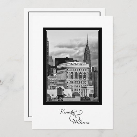 NYCスカイラインクライスラーフラティロンBW結婚の#1招待状 招待状 (正面/裏面)