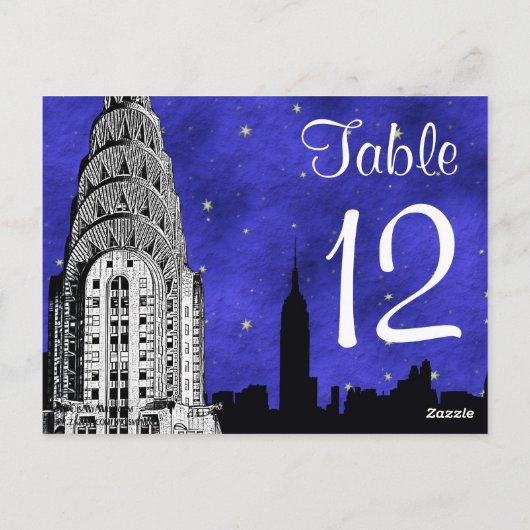 NYCスカイラインシルエットチェリーBluストリートテーブル番号 ポストカード (裏面)