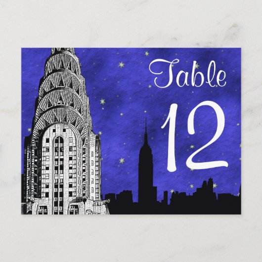 NYCスカイラインシルエットチェリーBluストリートテーブル番号 ポストカード (正面)