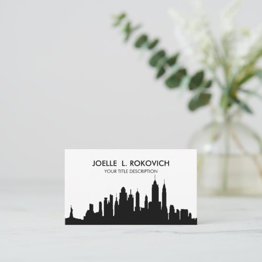 NYCスカイラインシルエットブラック&ホワイト汎用 名刺 (スタンド正面)