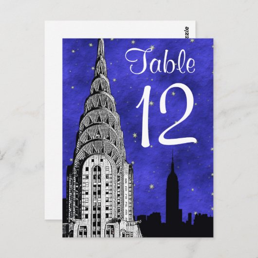 NYCスカイラインシルエットブルースターリーテーブル番号 ポストカード (正面/裏面)