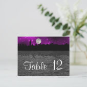 NYCスカイラインシルエットムーンパープルテーブル番号 ポストカード (スタンド正面)