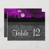 NYCスカイラインシルエットムーンパープルテーブル番号 ポストカード (正面/裏面)