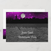NYCスカイラインシルエットムーンパープルバチェロレッテ 招待状 (正面/裏面)