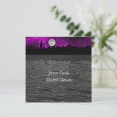 NYCスカイラインシルエットムーンパープルブライダルシャワーSQ 招待状 (スタンド正面)