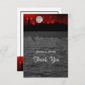 NYCスカイラインシルエットムーンレッド サンキューカード (正面/裏面)
