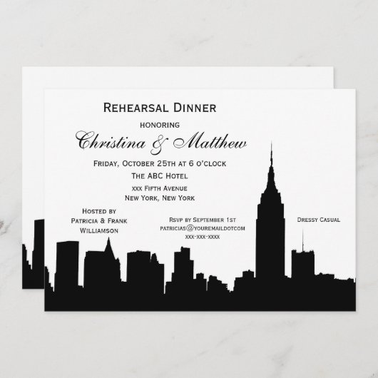 NYCスカイラインシルエットリハーサルディナー 招待状 (正面/裏面)
